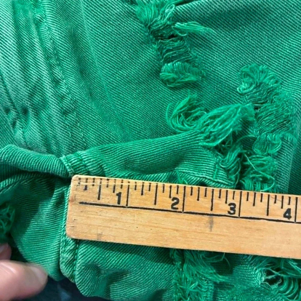 Spezzato Teen Denim Shorts Womens 38 Green Distressed Lace Up Frayed
